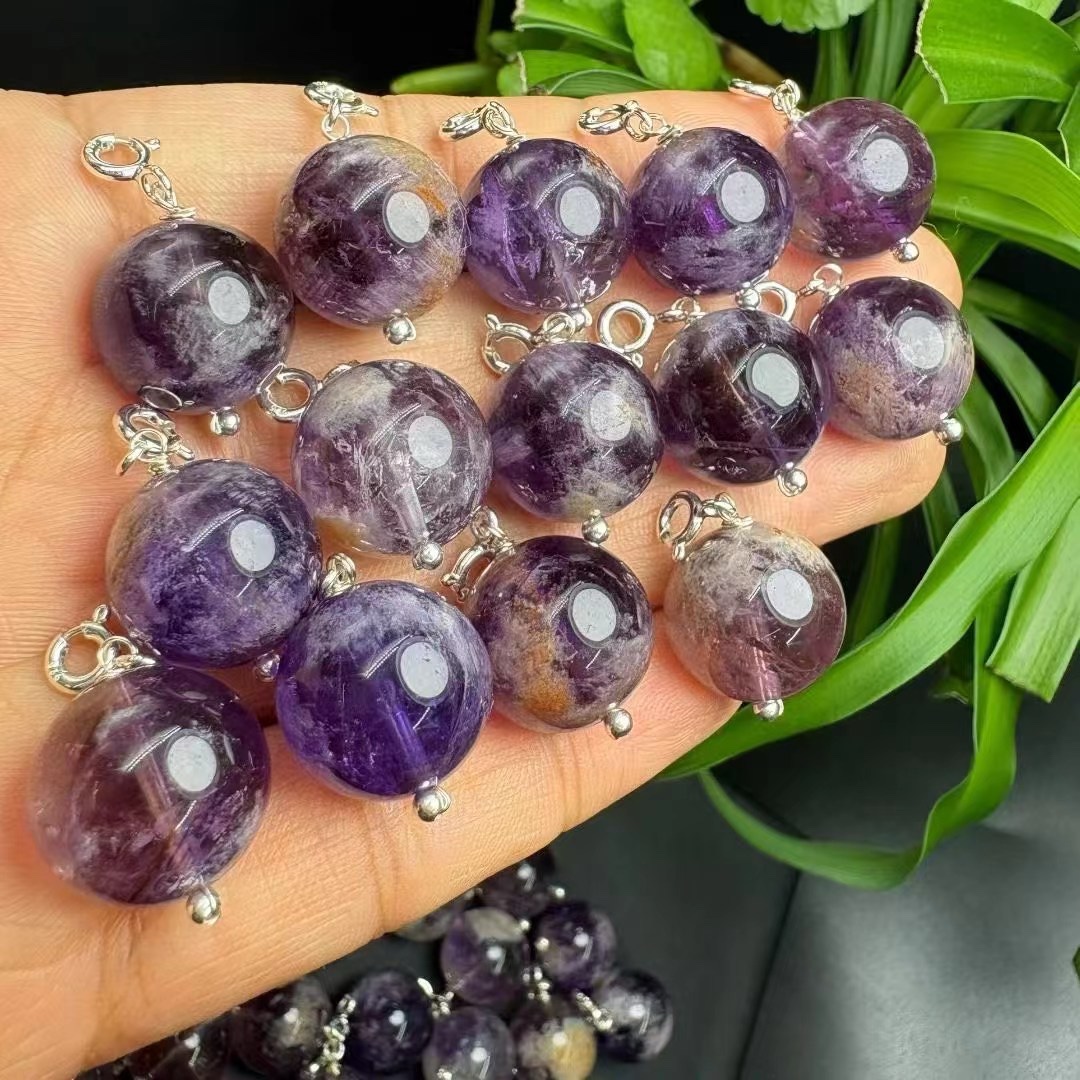 New arrival: Natural amethyst sphere pendant (large beads) set in S925 silver - Image 2