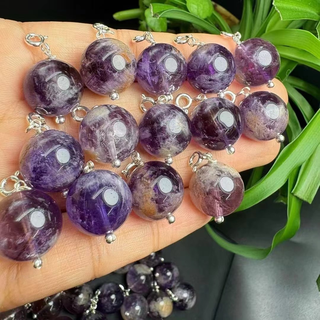 New arrival: Natural amethyst sphere pendant (large beads) set in S925 silver - Image 3