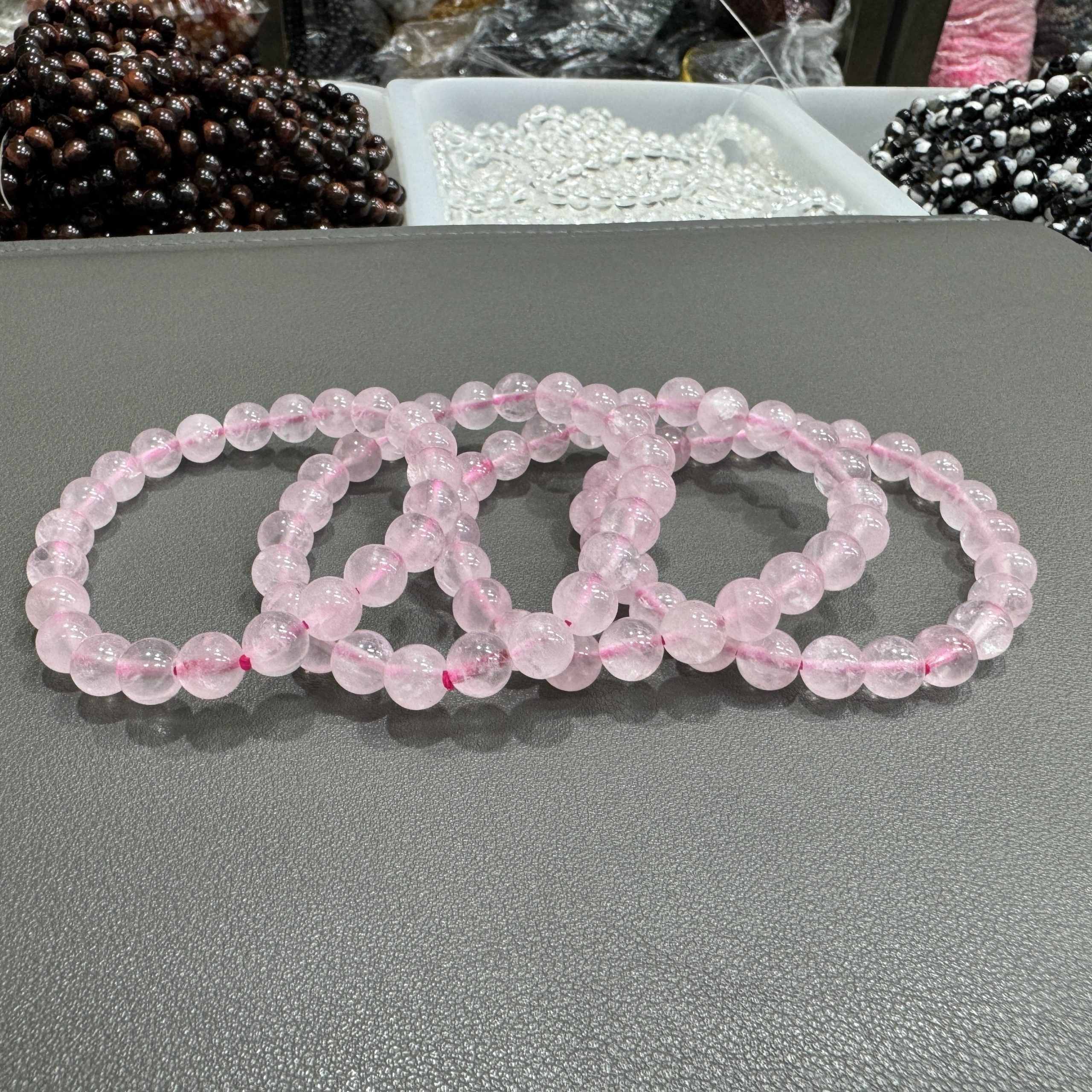 Natural rose quartz bracelet 8mm in size weighing approximately 20 grams. - Image 3
