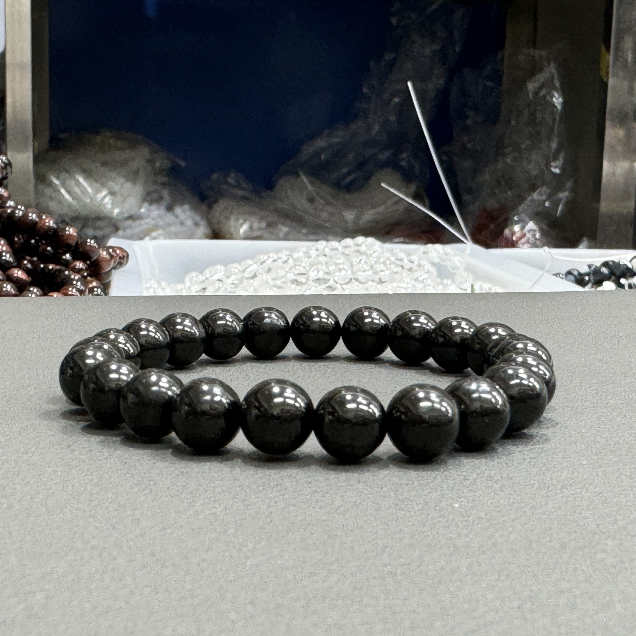 Natural black tourmaline bracelet 8mm in size weighing approximately 20 grams