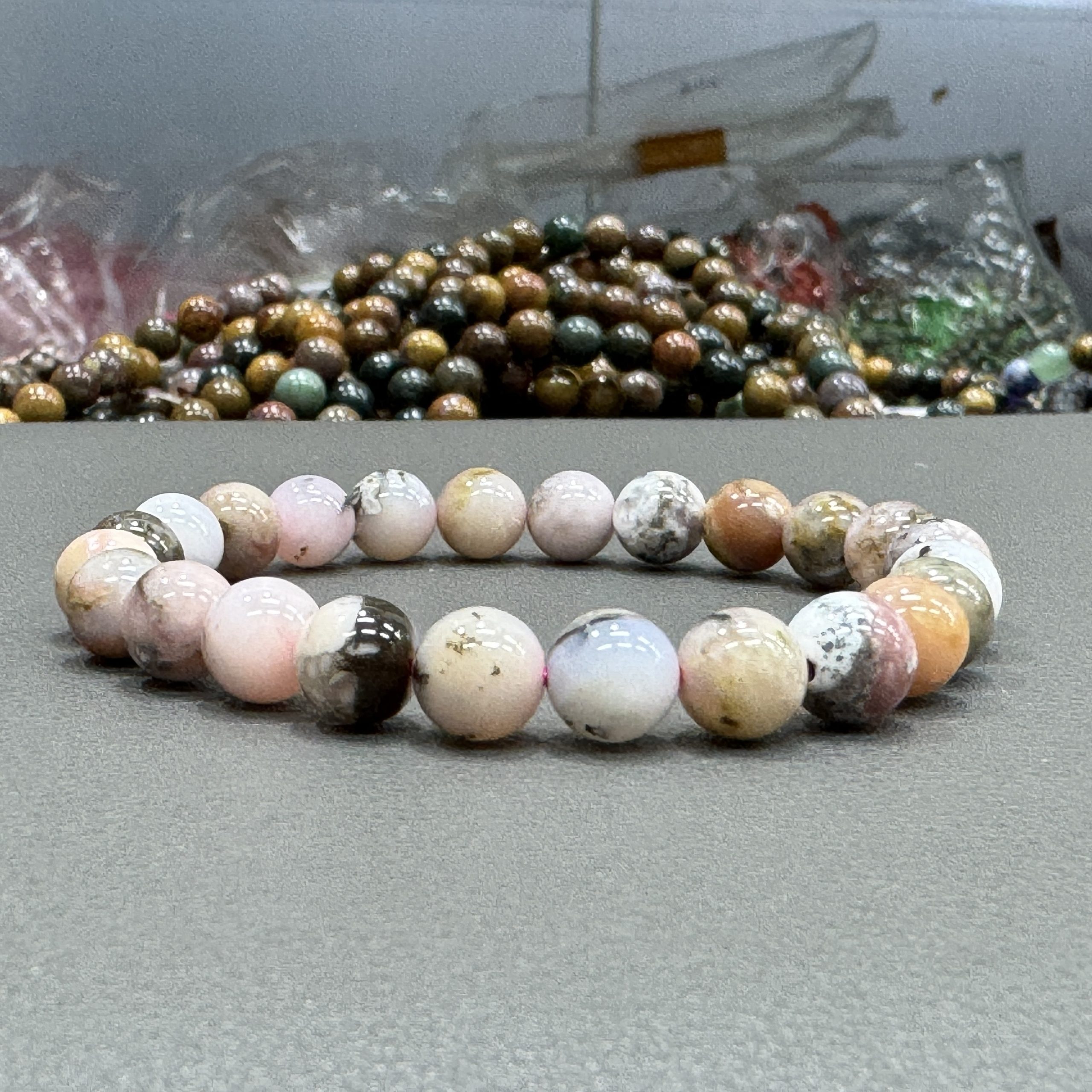 Natural pink opal bracelet 8mm in size weighing approximately 20 grams