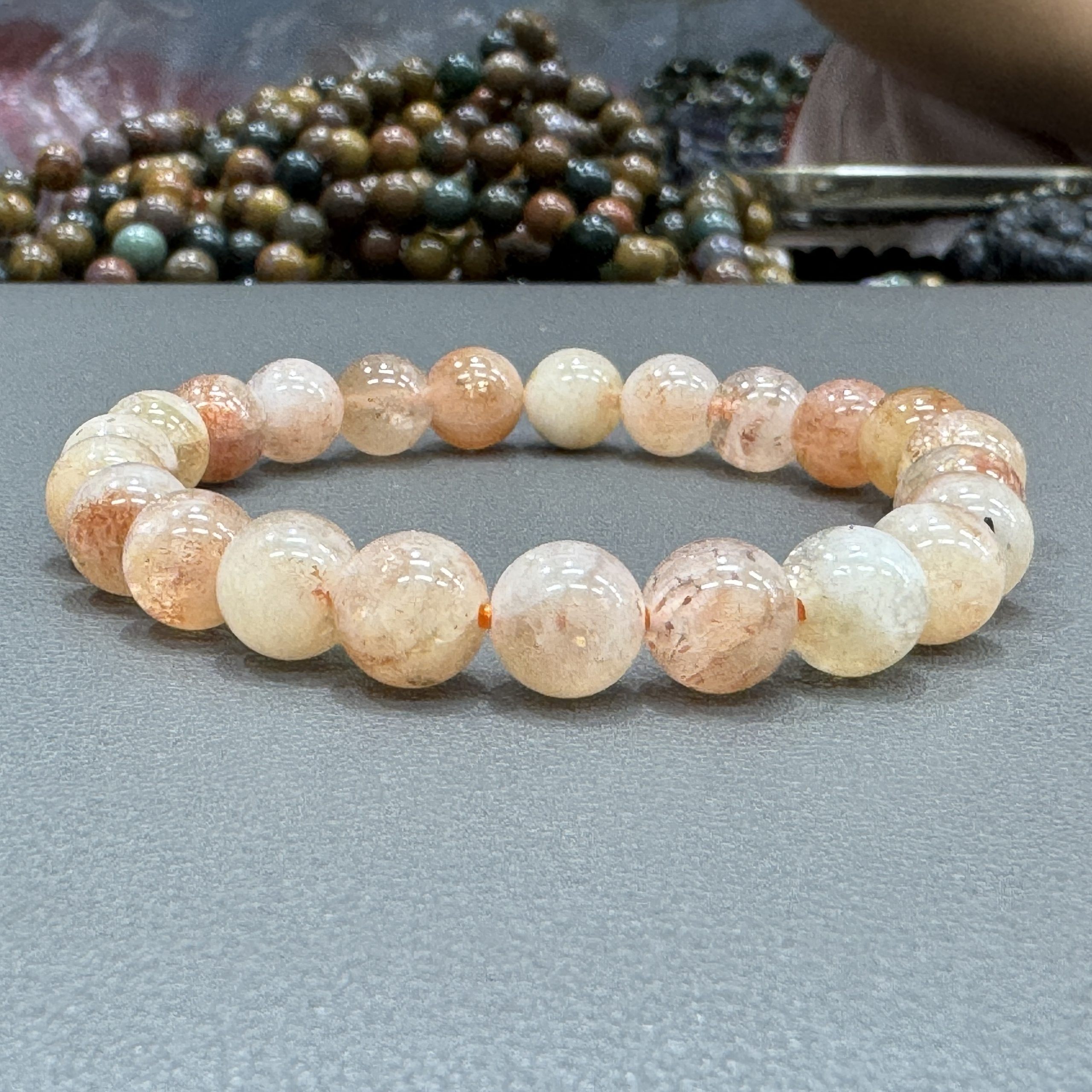 Natural sunstone bracelet 8mm in size weighing approximately 20 grams
