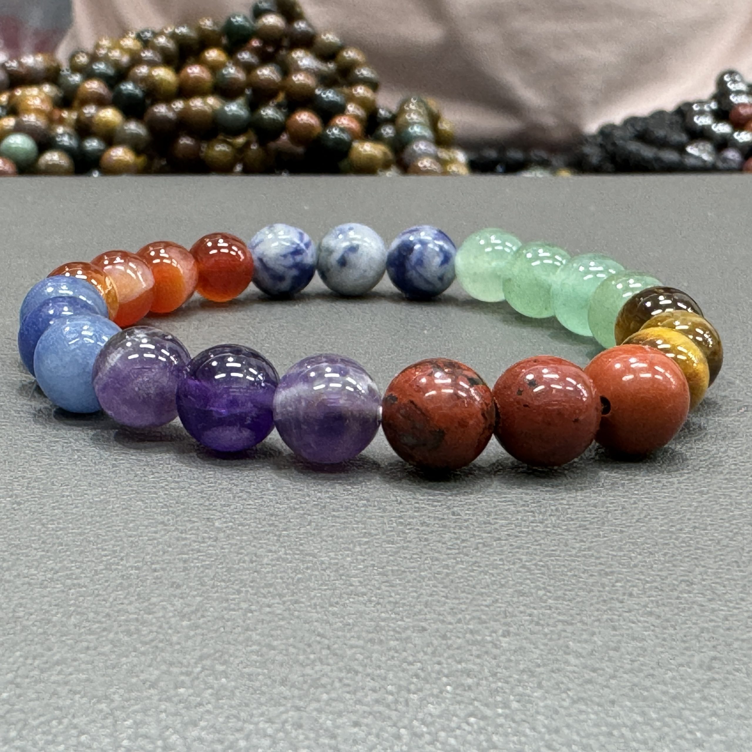 Natural crystals chakras bracelet 8mm in size weighing approximately 20 grams