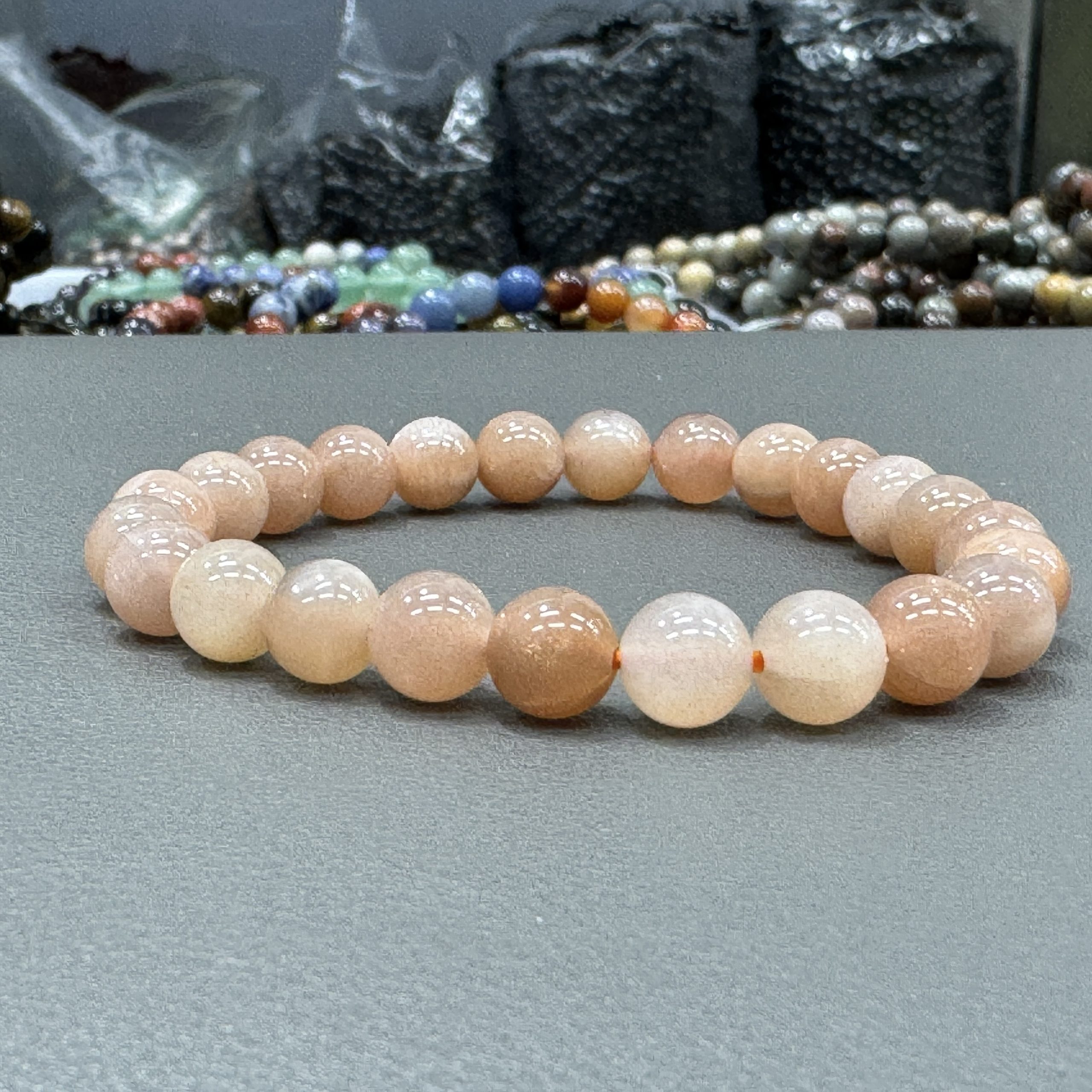 Natural orange moonstone bracelet 8mm in size weighing approximately 20 grams