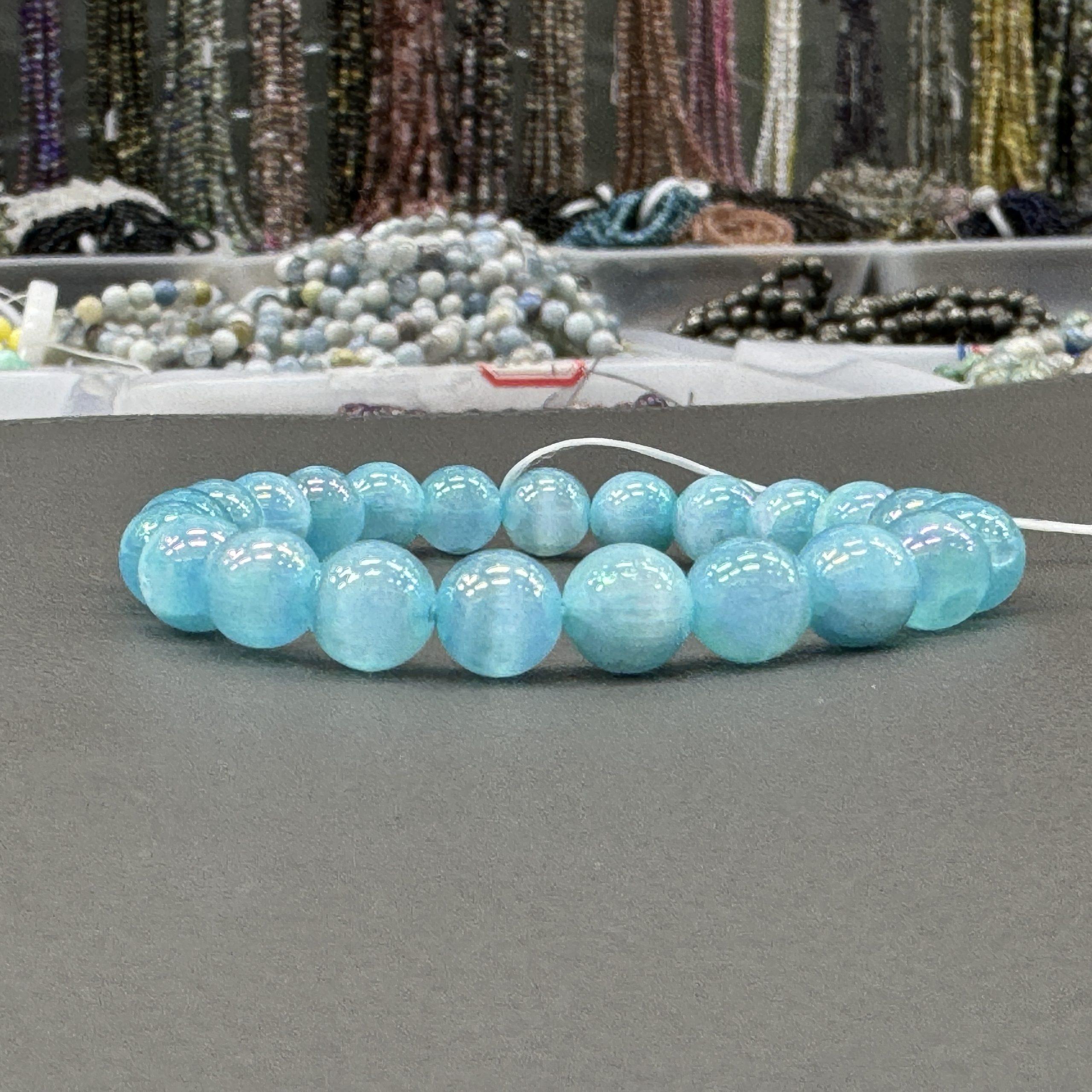 Blue cat’s eyes bracelet 8mm in size weighing approximately 20 grams